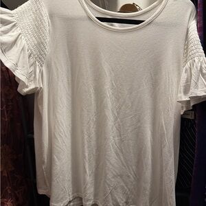 Nine West White Ruffled Cap Sleeve Blouse